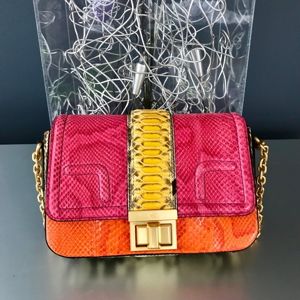 MCM Pink snakeskin shoulder bag